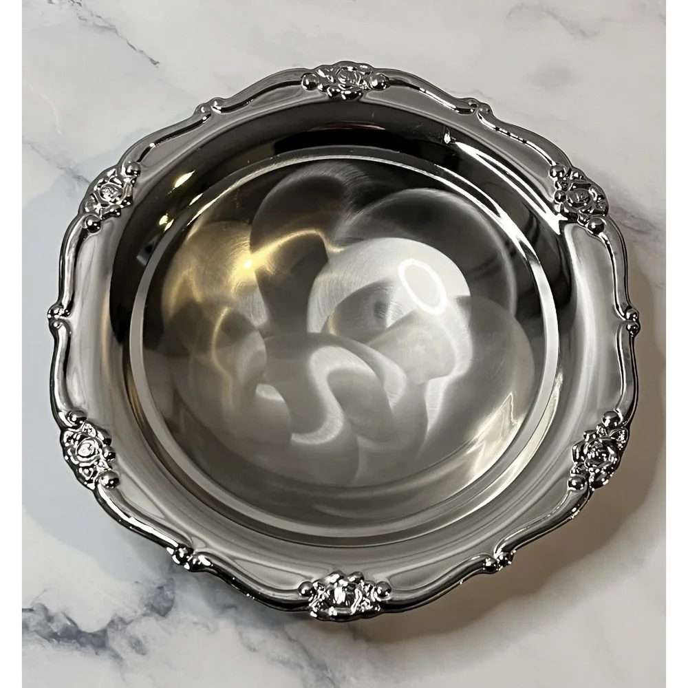 Japan Silver Silver Plated Pearlized Candy Dish 7 x 1.5